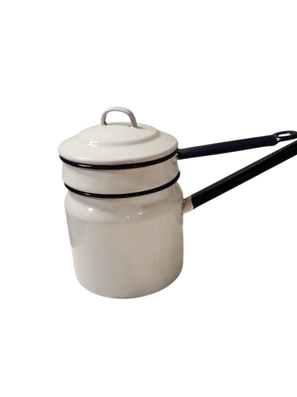 Vintage black/ Navy ? and white enamel double boiler